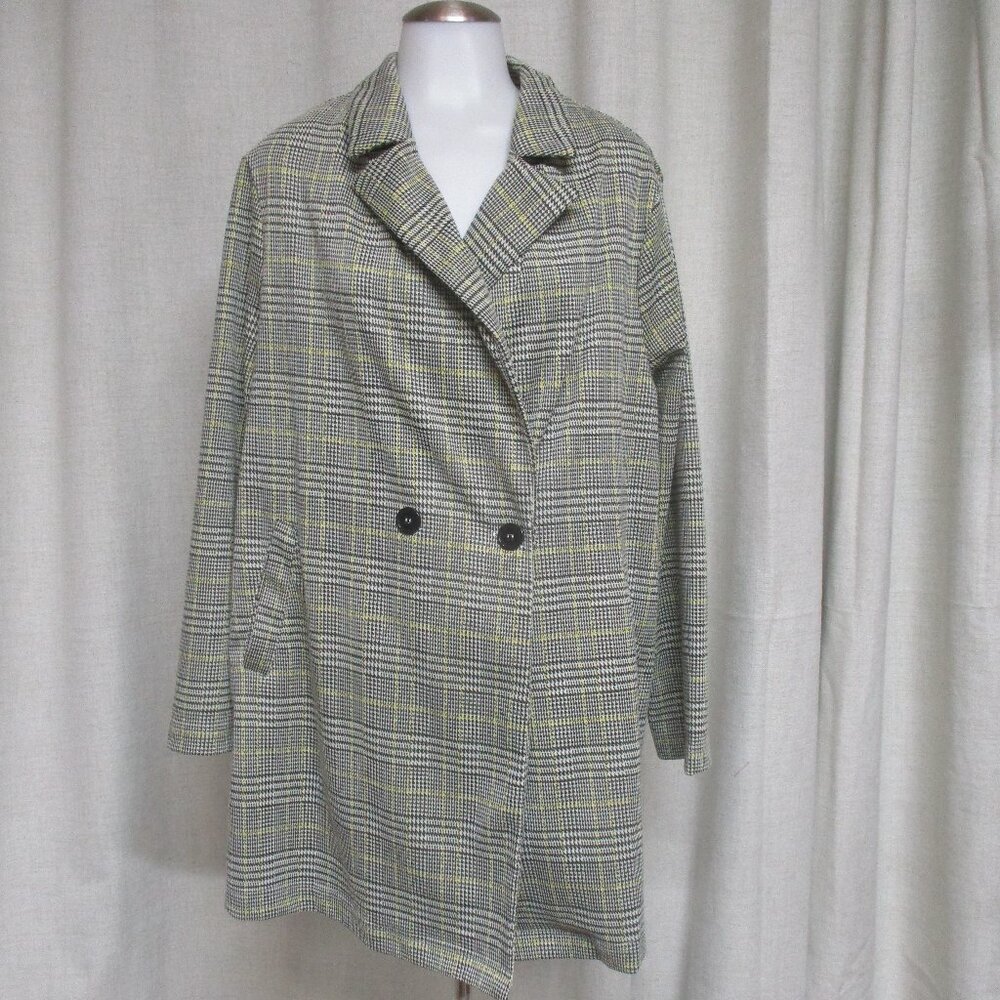 MELLODAY black beige houndstooth yellow trim stretch jacket blazer